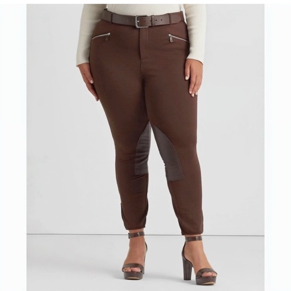 Lauren Ralph Lauren Pants - Lauren Ralph Lauren Faux Brown Leather Trim Ponte Riding Pants Women’s Size L